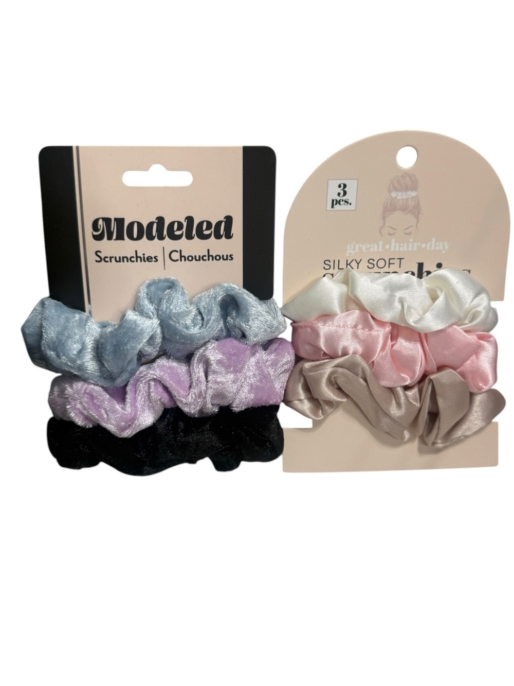 2 Pack Hair Tie Scrunchies 3 Large Velvet and 3 Large Pastel Satin NWT